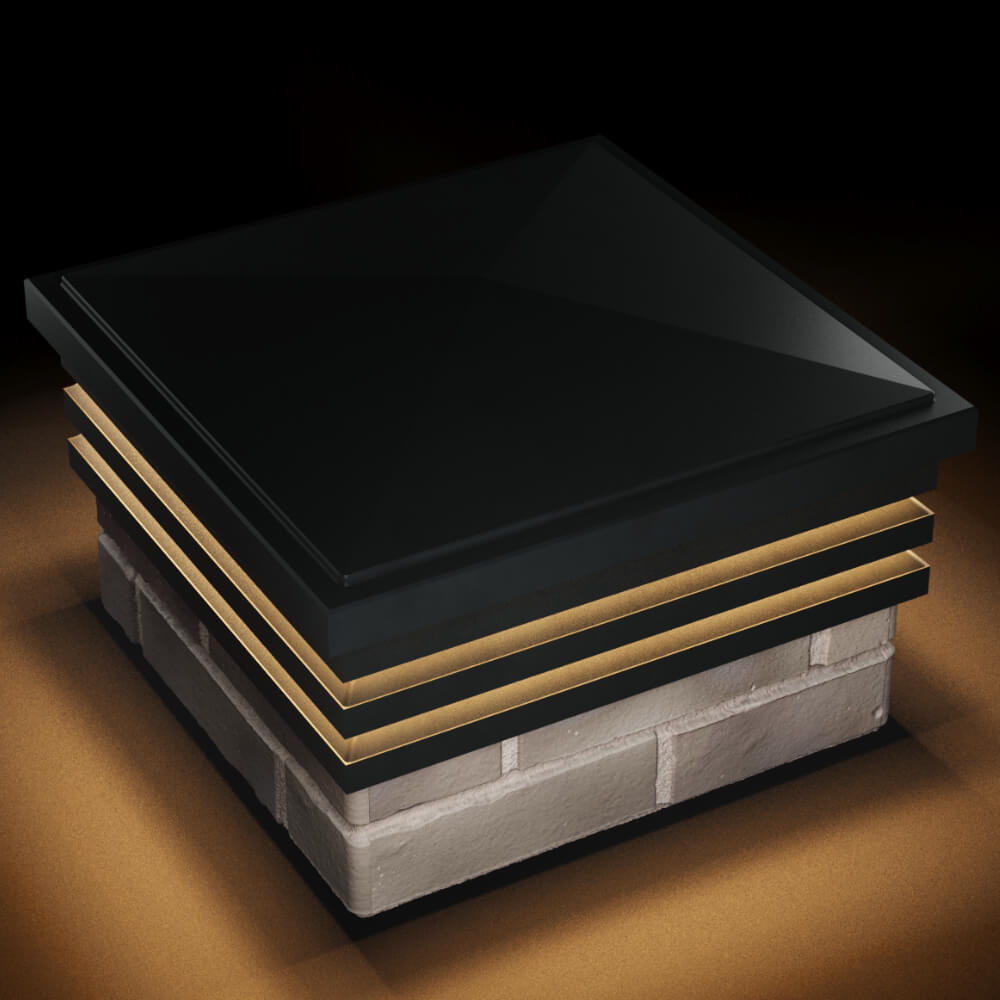 Колпак Zking Бона ХайТек Черный на столб 1.5х1.5 кирпича (385х385мм) с подсветкой в Светлограде фото