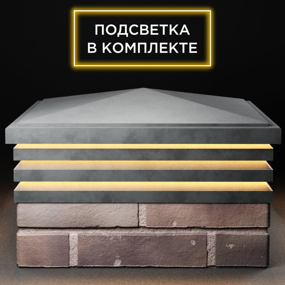 Колпак Zking Бона ХайТек Серый на столб 2х2 кирпича (513х513мм) с подсветкой Светлоград фото