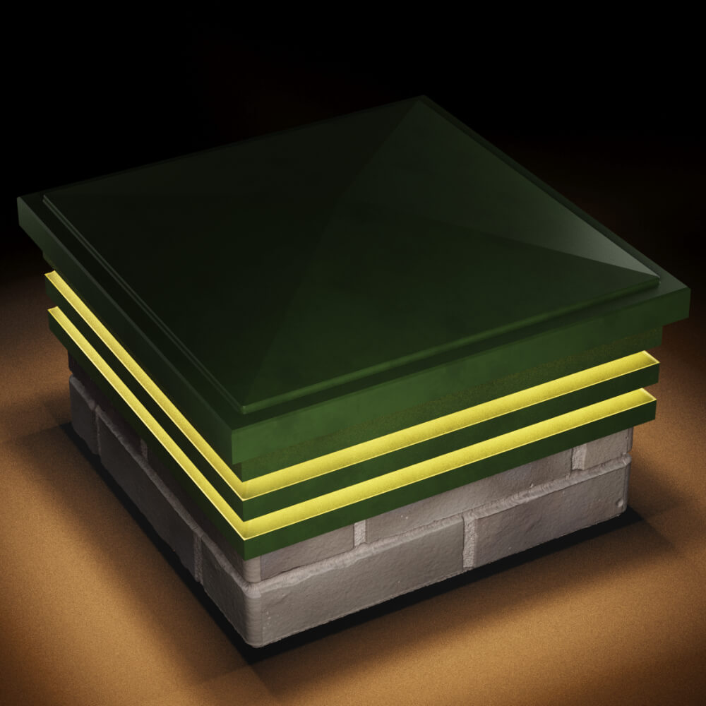 Колпак Zking Бона ХайТек Зеленый на столб 1.5х1.5 кирпича (385х385мм) с подсветкой в Светлограде фото