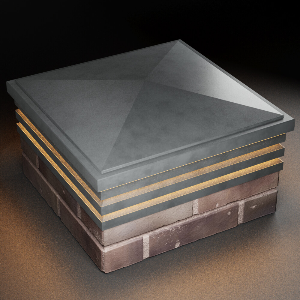 Колпак Zking Бона ХайТек Серый на столб 2х2 кирпича (513х513мм) с подсветкой в Светлограде фото