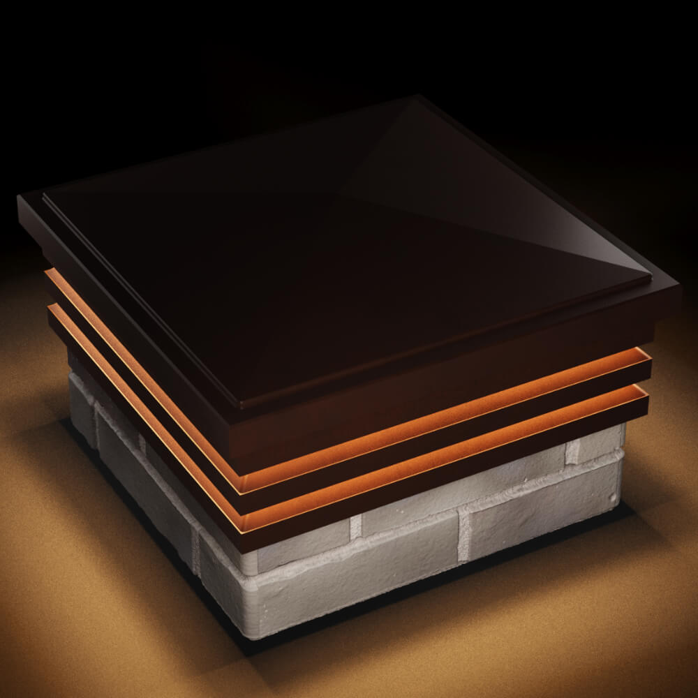 Колпак Zking Бона ХайТек Коричневый на столб 1.5х1.5 кирпича (385х385мм) с подсветкой в Светлограде фото