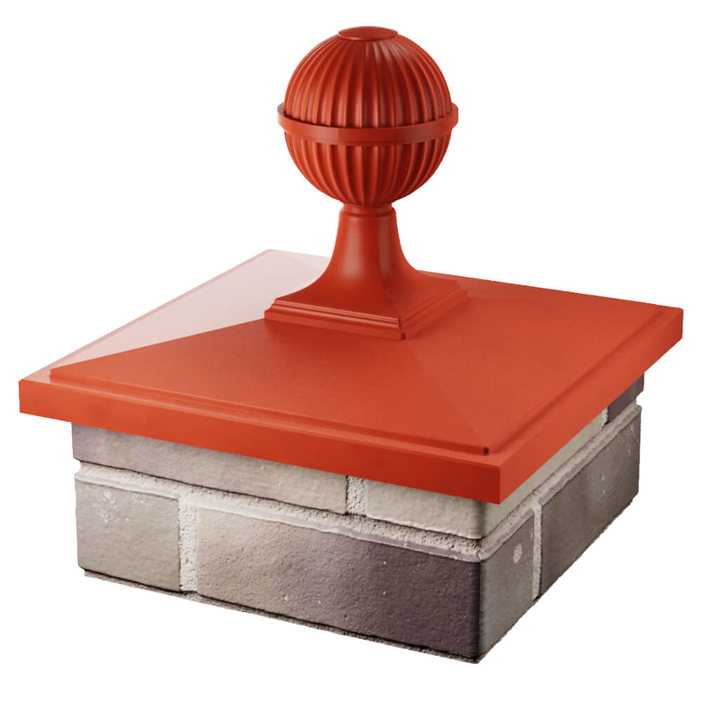 Колпак Zking БонаМоно Красный с шаром на столб 1.5х1.5 кирпича (385х385, 400х400мм) в сборе в Светлограде фото