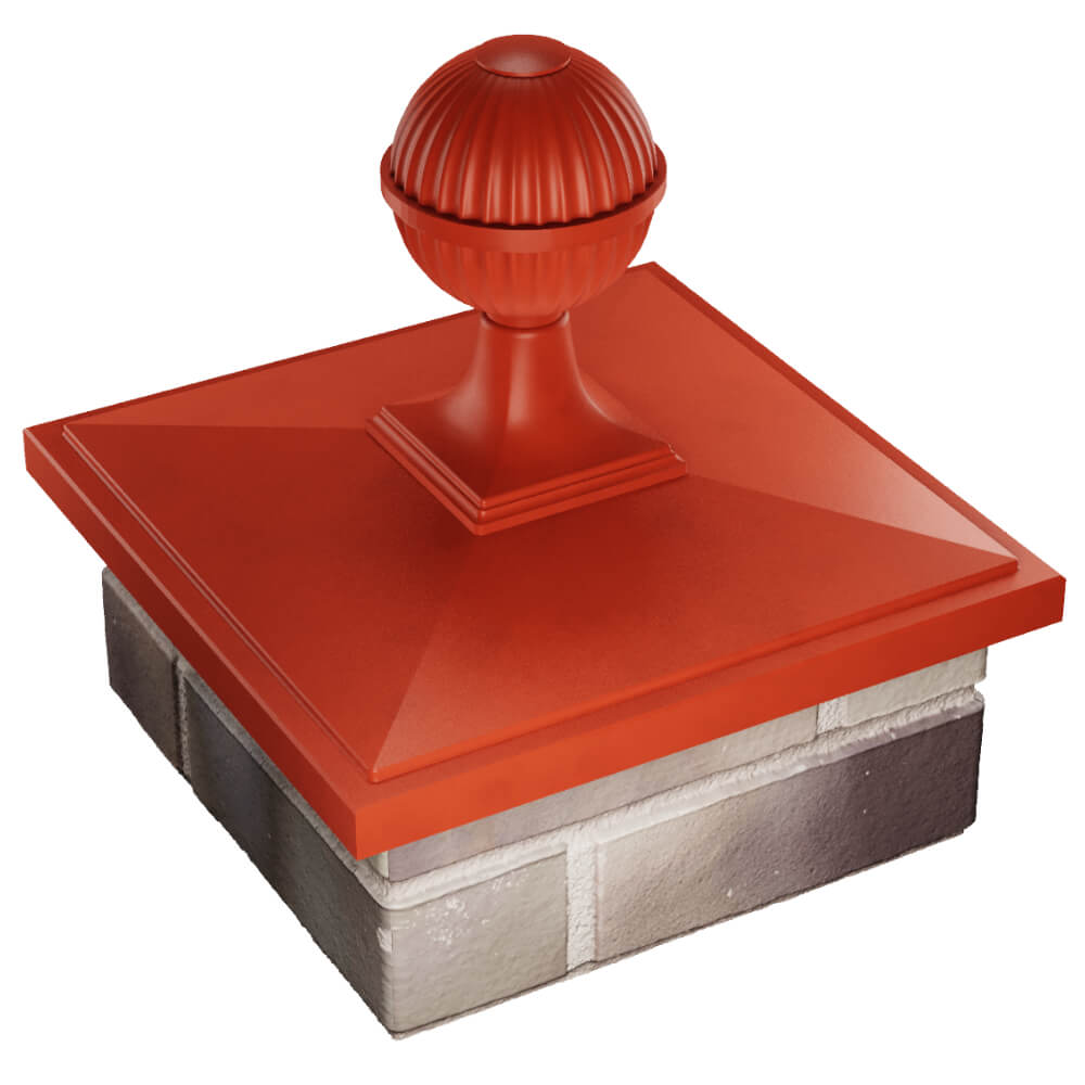 Колпак Zking БонаМоно Красный с шаром на столб 1.5х1.5 кирпича (385х385, 400х400мм) в сборе в Светлограде фото