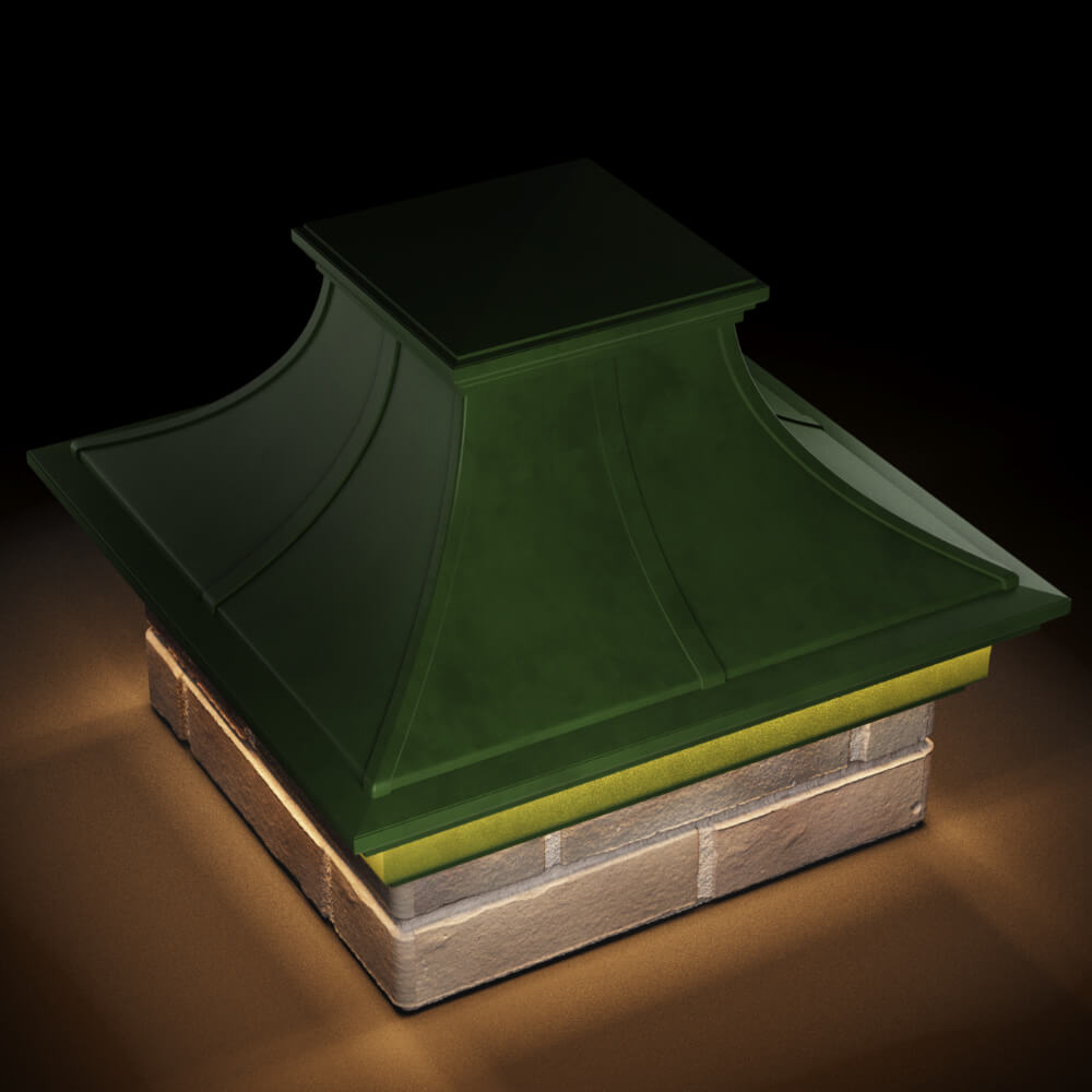 Колпак Zking Монблан Премиум Зеленый на столб 1.5х1.5 кирпича (385х385мм) с подсветкой в Светлограде фото